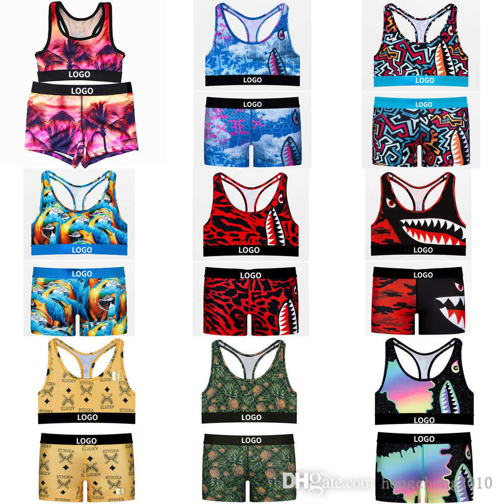 

Summer Women Tracksuits 2 Piece Swimsuits Fashion Printed Vest Crop Top And Shorts Designer Brand Sports Fitness Set, #1
