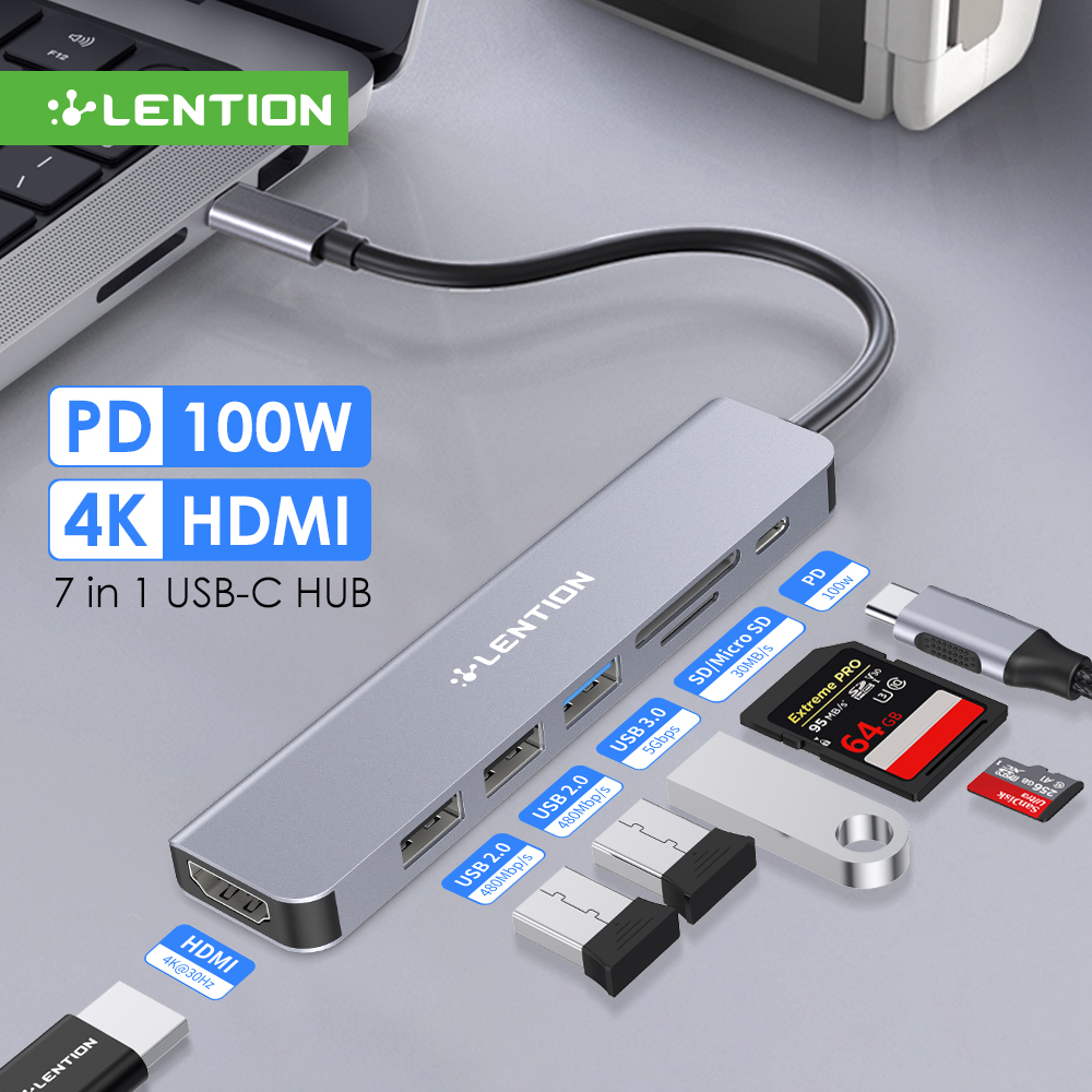 

Lention USB C HUB 4K 30Hz Type C to HDMI 2.0 PD 100W Adapter For Macbook Air Pro iPad Pro M2 M1 PC Accessories USB 3.0 HUB CE18