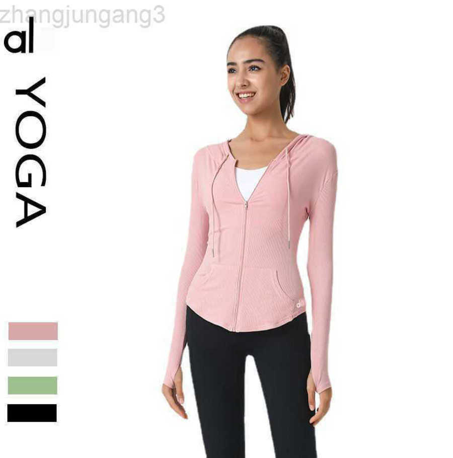 

Woman Alos Yoga Short Jacket Thin Slim Sports Hoodie Comfortable Quick Drying Long Sleeve Fitness Top Lululemens Womans Pink 23GG, White