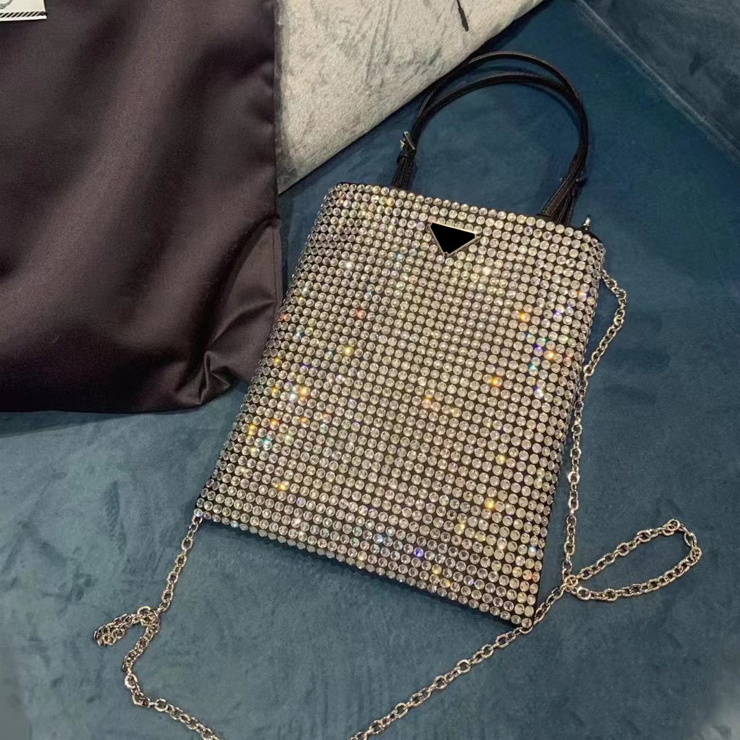 

Luxury Sparkle Shoulder Bags Women Designer Diamonds Crossbody Bag Woman Shopping Handbags P Nylon Totes Rhinestone Purse, Black