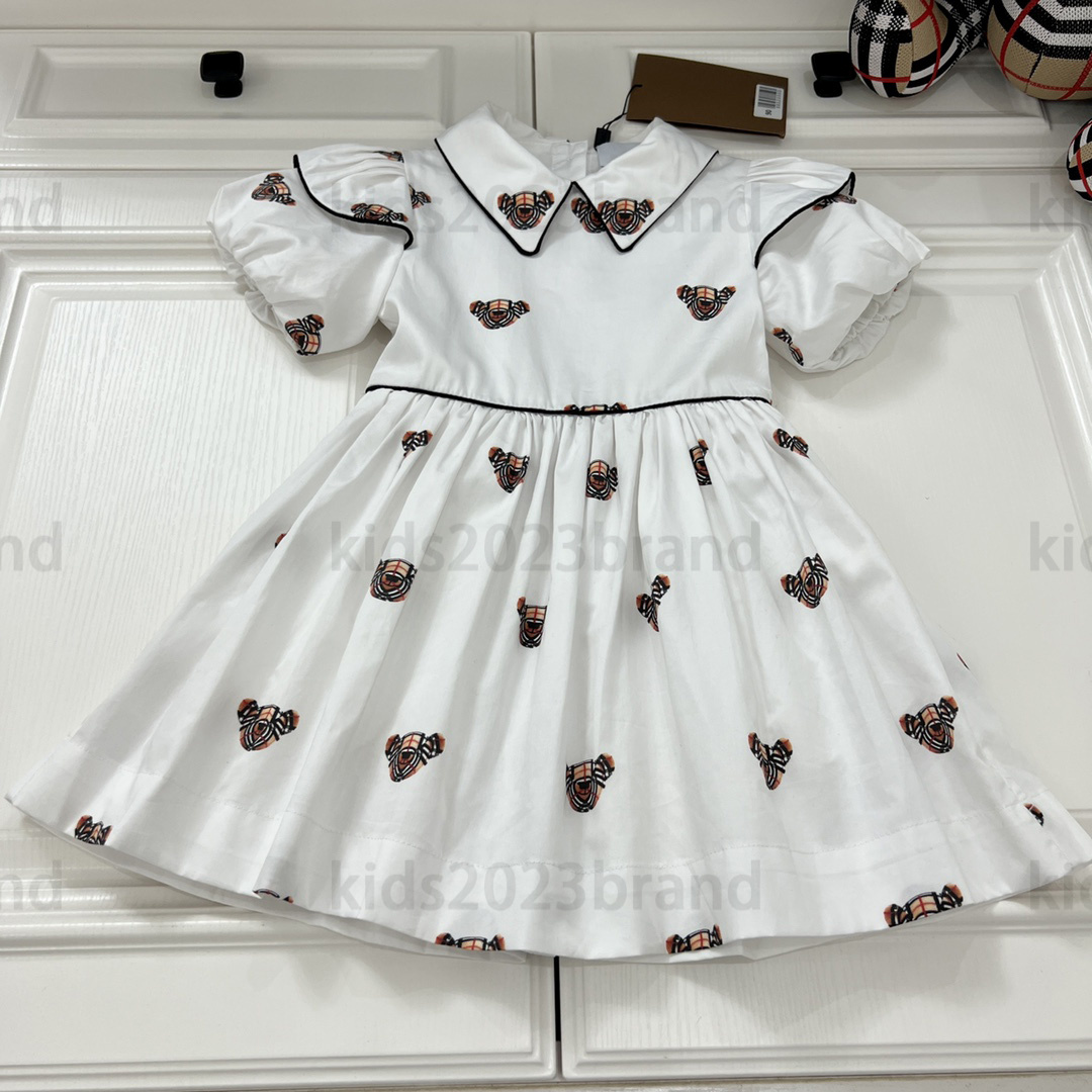

2023SS girls cotton dress puff sleeves skirt high-end girls sports dresses summer princess dress brand designer kids pleated dress 90-160cm fashion skirts, 2#