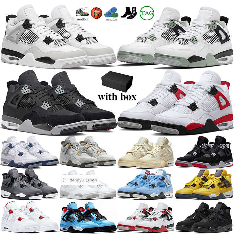 

with box 4s basketball shoes women men 4 Military Black Cat White Oreo Fire Red Thunder Sail University Blue Cool Grey air JO OG air shoe, 19