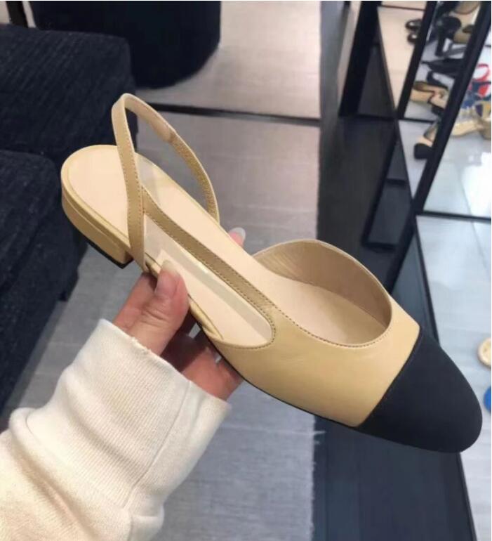 

Summer Beach Sandals designer shoes Casual fashion 100% leather shoes Belt buckle Thick heel Heels Baotou lady Flat Work Women Dress SHoes Large size 35--42 With box