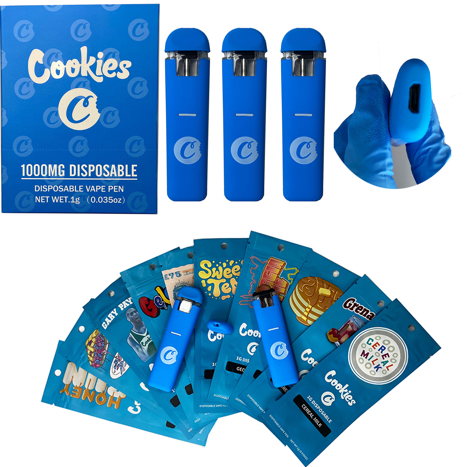 

Cookies Vape Pen E-cigarettes 1.0ml Disposable vape pen Blue Cookies Rechargeable 280mah battery Empty Cartridges With Plastic Ziplock Bags500-5000