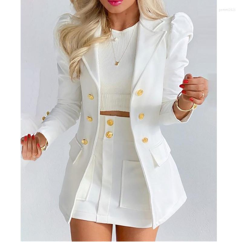 

Two Piece Dress 2023 Spring Suit Long-sleeved Solid Color Women Top Mini Skirt Two-piece Female Blazer, Black
