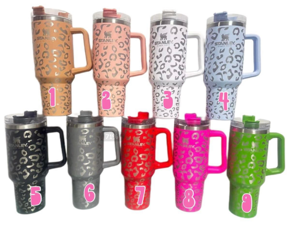 

40oz leopard Stainless Steel Tumblers with Stanley Logo handle Water Bottle Portable Outdoor Sports Cup Beer Mug Insulation Outdoor Travel Vacuum Flask Bottles, Mixed color