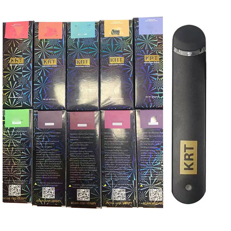

KRT Disposable Vape Sticks Electronic Cigarettes 1000mg Rechargeable 280mAh Battery Empty Vaporizers Thick Oil Pod Cartridges in Stock
