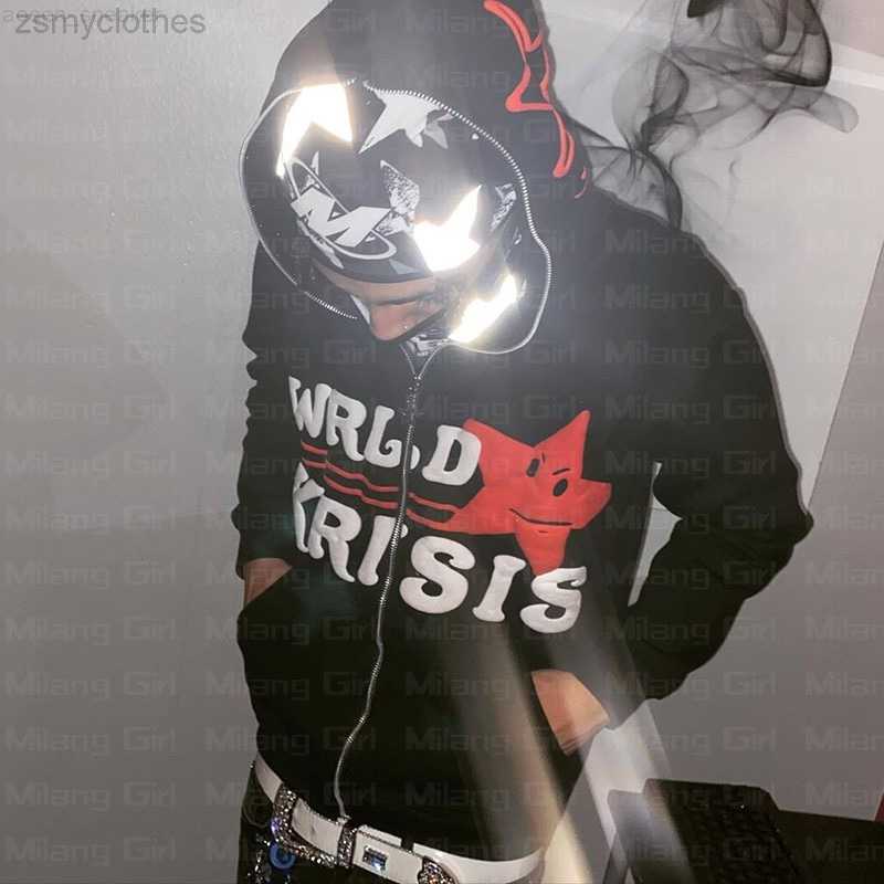 

Y2k Zip up Hoodie Stars Print goth Punk Sweatshirt Men' hoodies Sport Coat Pullover Gothic Long Sleeve Oversized hoodie jacket, Black