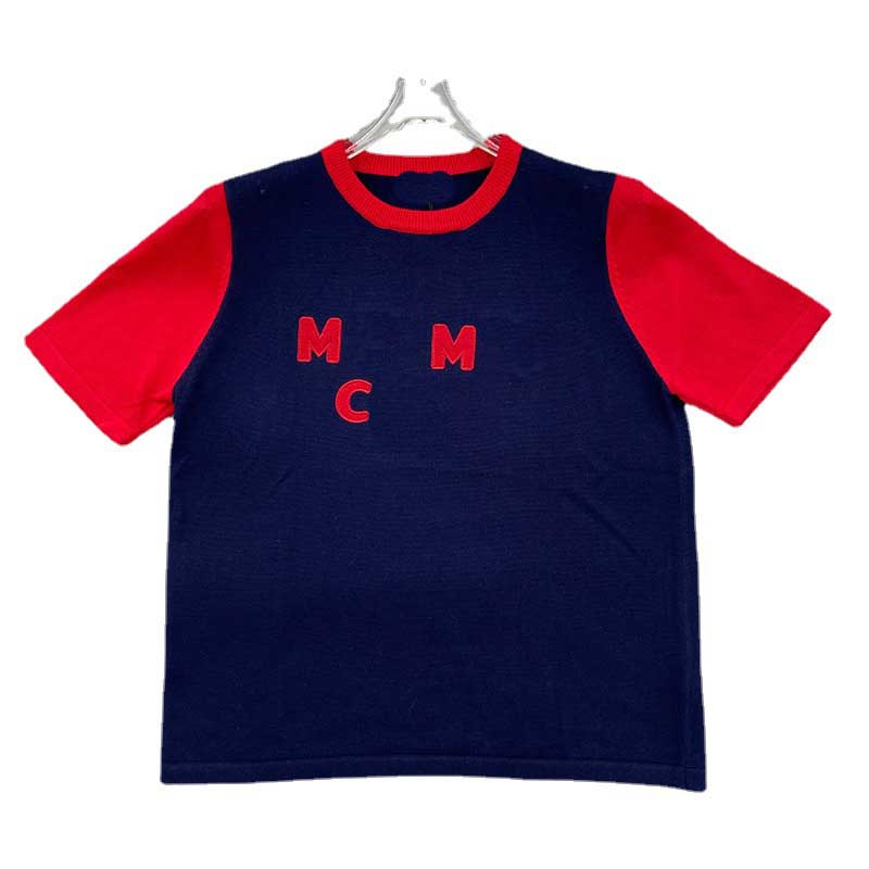 

MUU Women' Sweaters Clothing Designer luxury Knitted Round Neck Short Sleeve Letter Embroidery Women' T-shirt Color Matching Top 2023 Summer navy blue dark blue