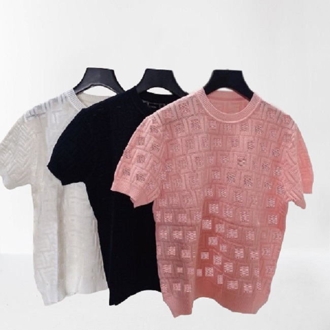 

Womens knits t shirts Designer knit wear high-end translucent lace sexy women luxury top brand pullover short sleeve fashion crew neck hollow tees Pink wholesale
