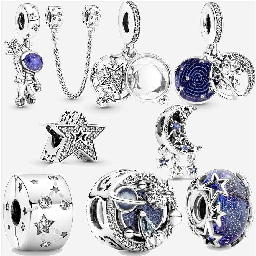

925 Silver Charm Beads Dangle Astronaut Pendant Star Bead Fit Pandora Charms Bracelet DIY Jewelry Accessories224H