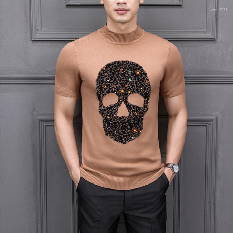 

Men's T Shirts Design Skull Style Diamond Craft Spring Men's Sweater Trend Loose Knit T-Shirt Casual Pullover, As shown asian size