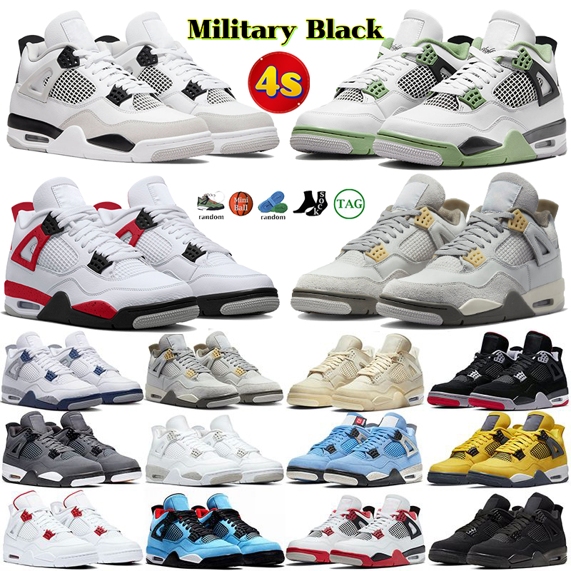 

Jumpman 4 4s mens basketball shoes Seafoam Military Black cat photon dust red cement thunder lightning white x sail Oreo men sport sneakers Pine Green women trainers, #3- red cement