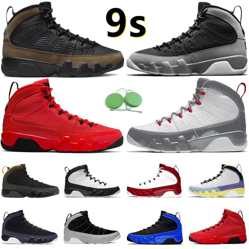 

Jumpman 9 9s Men Basketball Shoes Light Olive Fire Red Particle Grey Chile Gym Red Black White UNC Racer Photo University Gold Blue Mens Trainer Sports Sneakers 7-13, Color#14