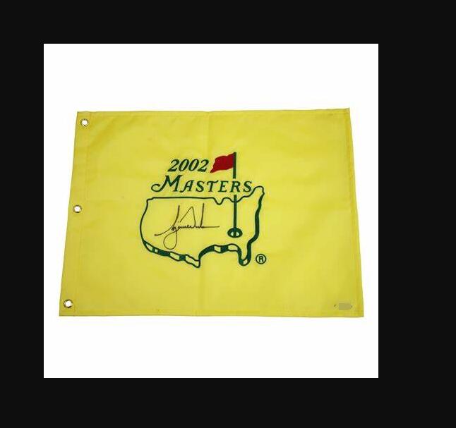 

WOODS Autographed Signed signatured auto Collectable MASTERS Open golf pin flag