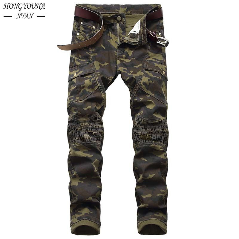 

Men's Jeans Fashion Military Camouflage Male Slim Trend Hip Hop Straight Army Green Pocket Cargo Denim Youth Brand Pants 230216, Beige