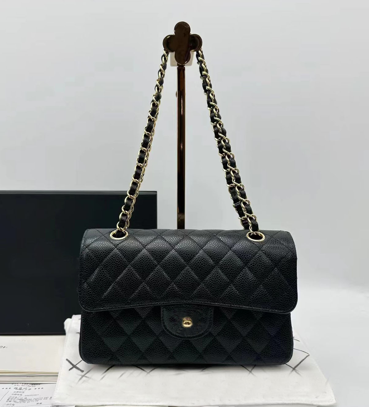 

Luxury Designer bag Shoulder channel Chain Bag womens caviar Clutch Flap Wallet Check Purse Double Letters Solid Hasp Square Stripes, #1 26cm gold logo