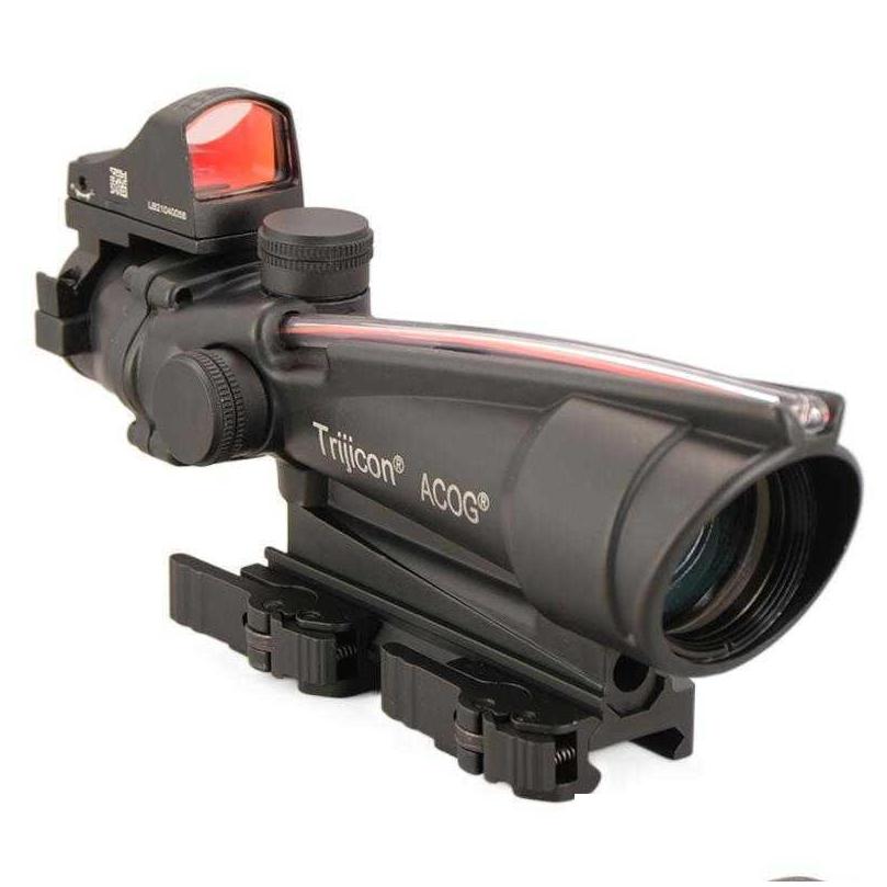 

Hunting Scopes Tactical Acog Prism 5X35 Fiber Rifle Optics Scope 1X Red Dot Sight Combo Weaver Picatinny 20Mm Rail Base Dh2Rv
