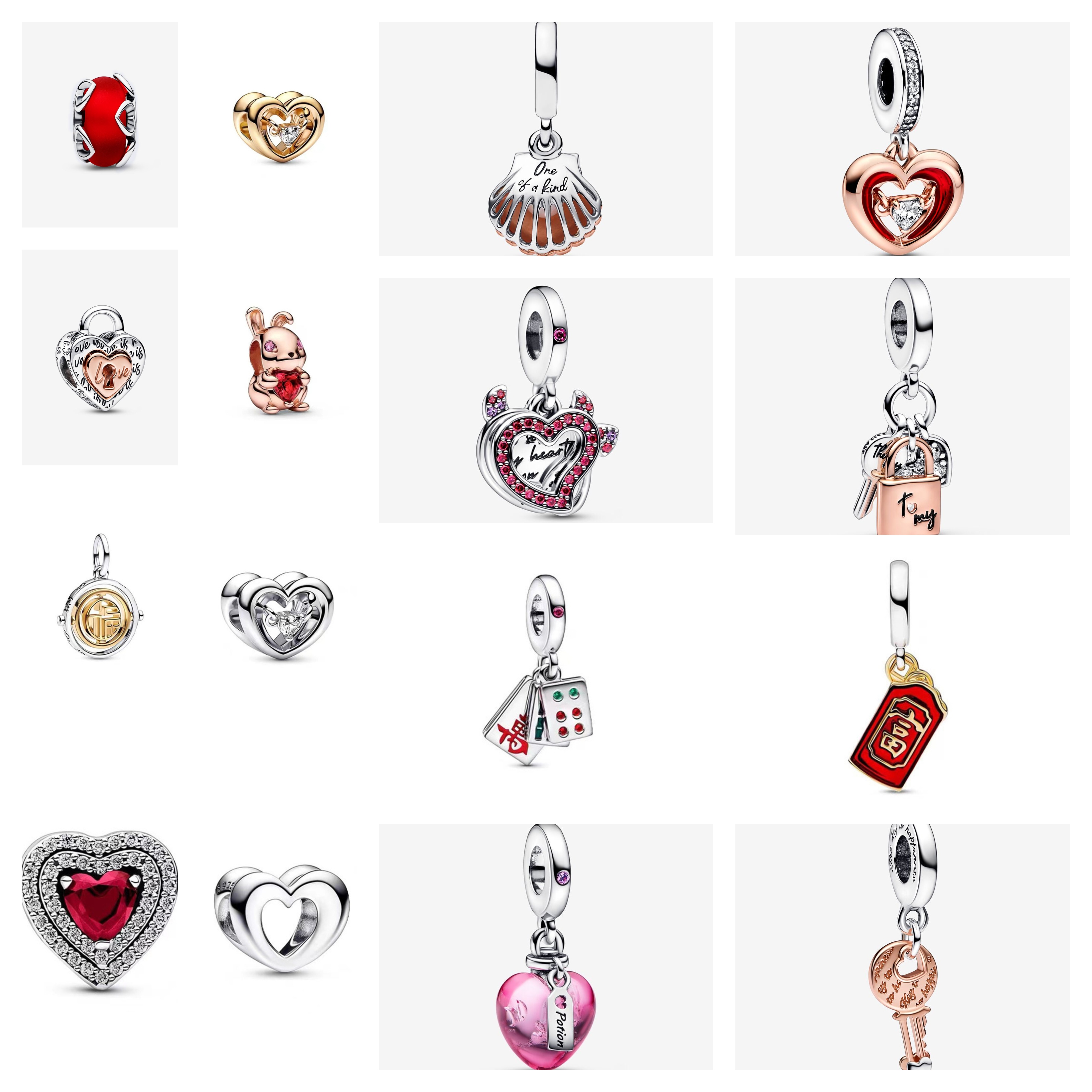 

2023 Real 925 Sterling Silver Valentine's Day Pendant 925 Sterling Silver Frosted Red Love Suitable for Original Pandora Bracelet DIY Jewelry