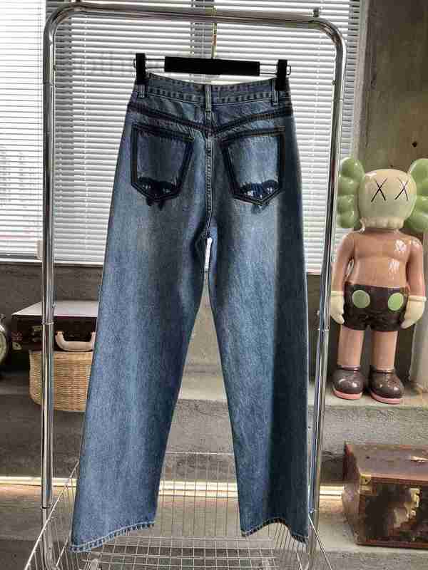 

Women' Jeans Designer women' new mid-high rise zipper button straight-leg versatile ruffled leg legs stylish lettering trim casual