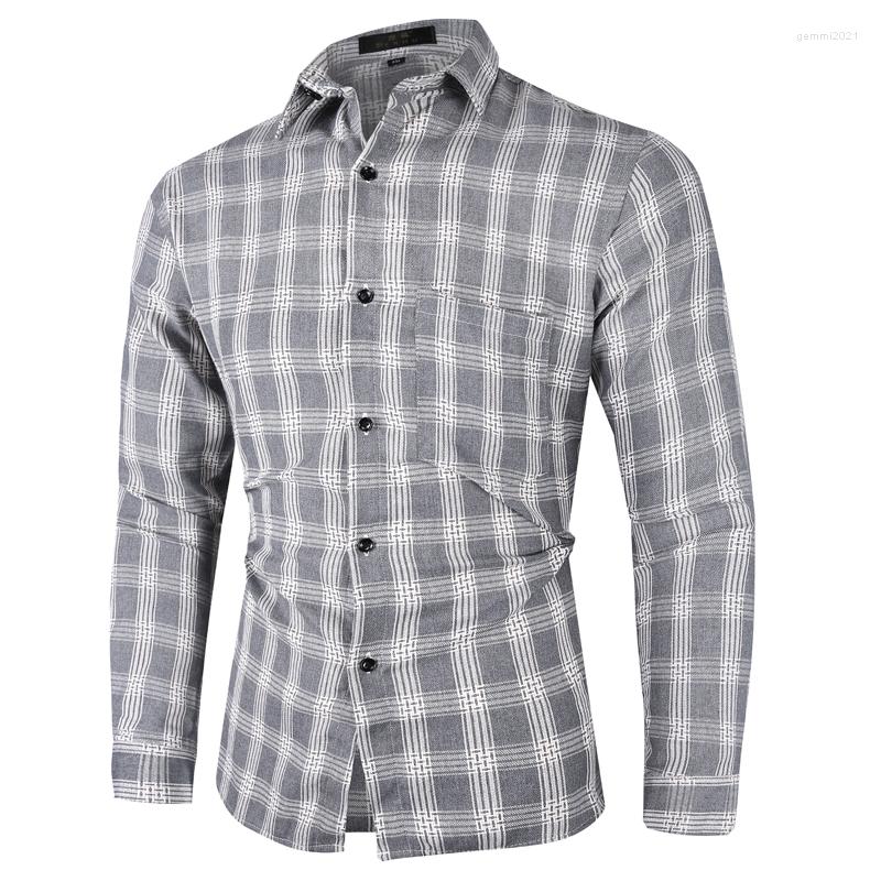 

Men's Polos 2023 Spring Smart Casual Men's Cotton Plaid Shirt Male Business Office Long Sleeve High Quality Clothes, Gray