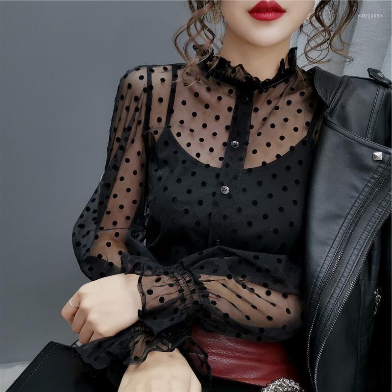 

Men' Sweaters Summer Women Chiffon Blouse Shirt Sexy Transparent Womens Tops Lantern Sleeve Female Office Shirts Lady