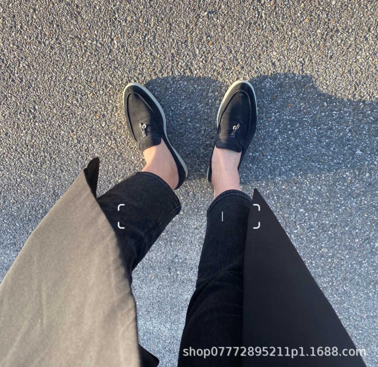 

Luxury Designer Mens And Women Lp Flats Shoe Real Leather Comfortable Loro Walk Lazy Driving Dress Shoes R9MJ, Deep blue