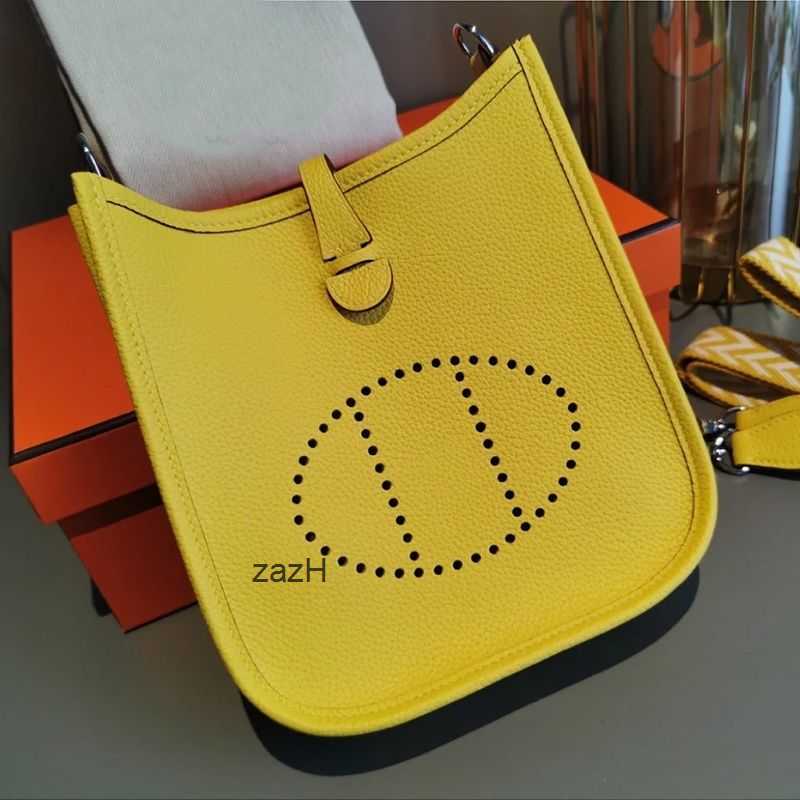 

Bag Head Litchi Tote Herme Hollowed Out Bucket Bags Layer Cow Leather 2023 Women's Evelynes One Shoulder Crossbody Evelyn 97vm, Black 19cm