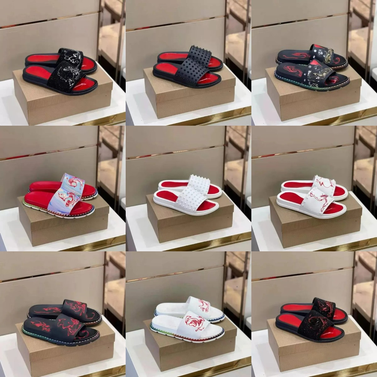 

Designer Flat slippers Spikes Studded Slides Platform Mules Slide Man Classic RED Slippers Sandal Mens Thick Rubber Sole BOTTOM Slipper Spike Soles D3IU#, Custom