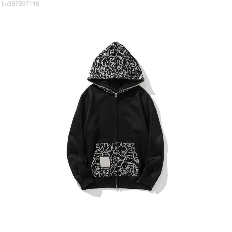 

Hoodies High Quality Tiger Men's Designer Men Women Shark Full Zip Hoodie Jacket Color Grid Harajuku Sweatshirt Fashion Co-branding Luminous, No.1