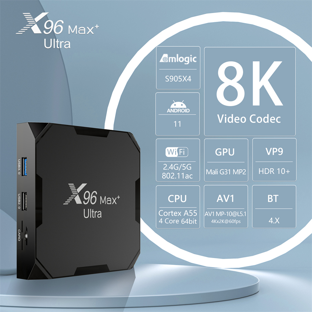 

X96 Max Plus Ultra Android tv box Amlogic S905X4 Android 11.0 2.4G 5G Dual Band WiFi 8K Set Top Box Media Player X96MAX Plus