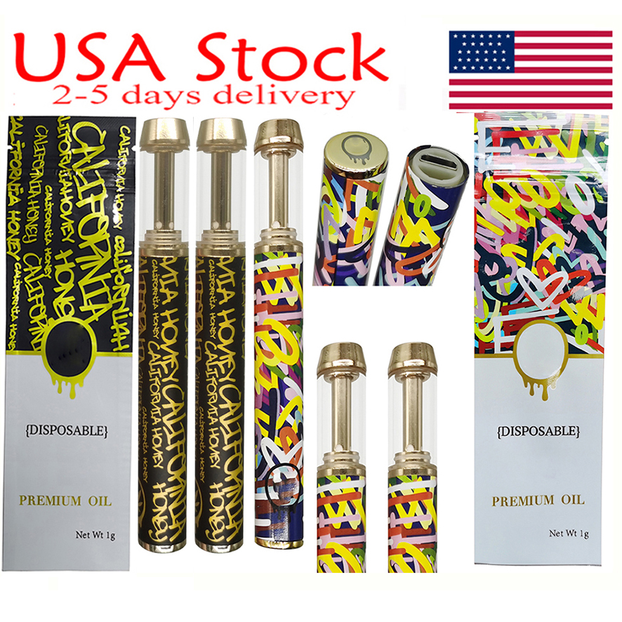 

California Honey Disposable Vape Pen 1ml Packaging Bags USA Stock Round Copper Tips Thick Oil E-cigarettes USB Rechargeable 400mah Battery empty Colorful Vaporizer