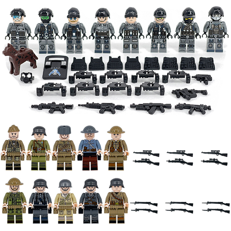 

Bricks & Blocks Mini Figure Military Building Blocks Toy, Human Figures Doll, Armed Equipment, Police Dogs, Small Particles, Toys