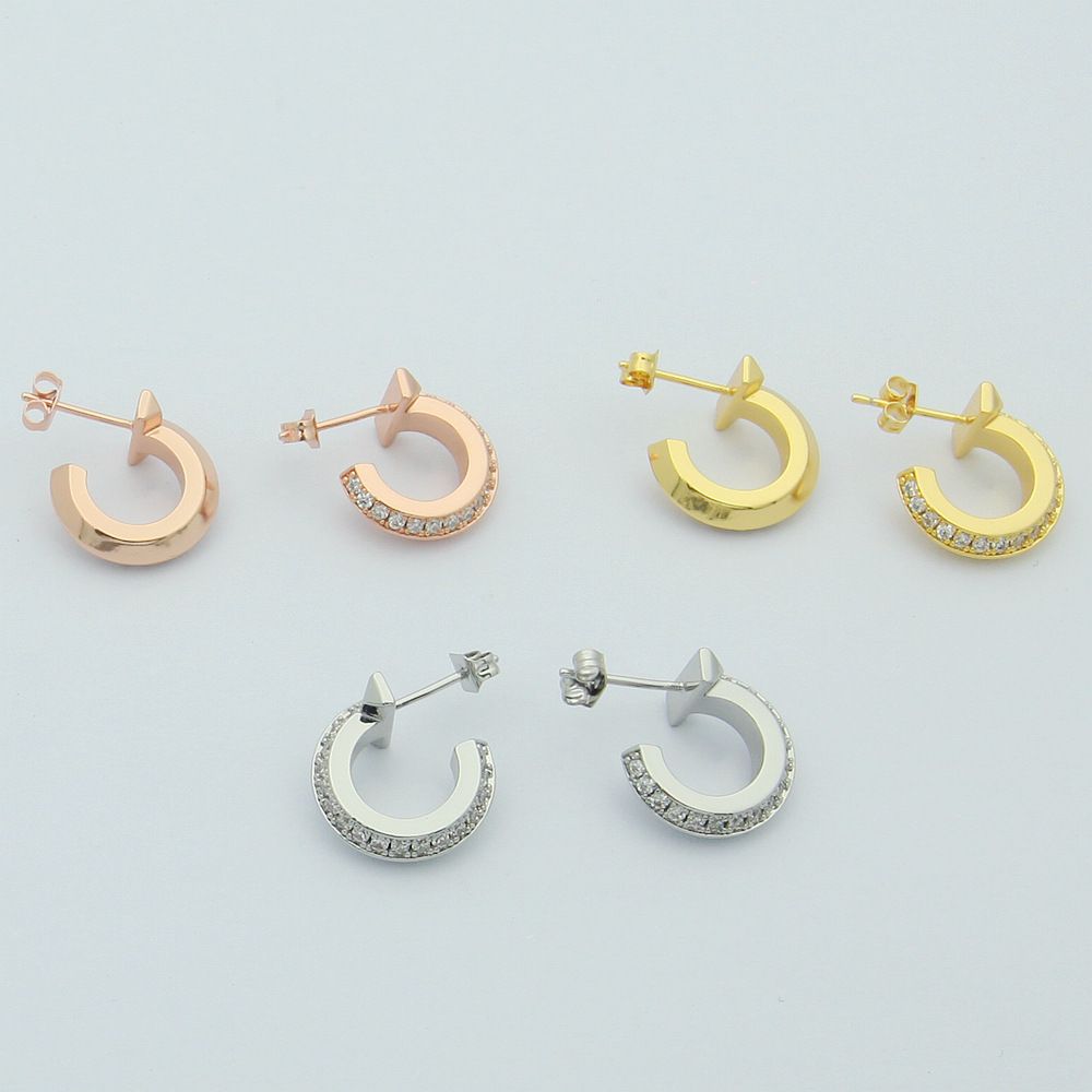 

Womens C-ring earrings Studs Designer Jewelry With drill Studs gold/silvery/rose gold Full Brand as Wedding Christmas Gift