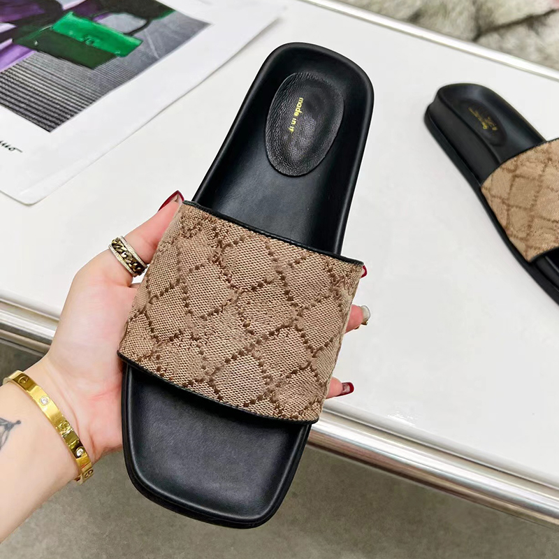 

Designer Luxurys slippers for women platform Genuine Leather summer indoor and outdoor Fashion sandals black Large size 10, 4#