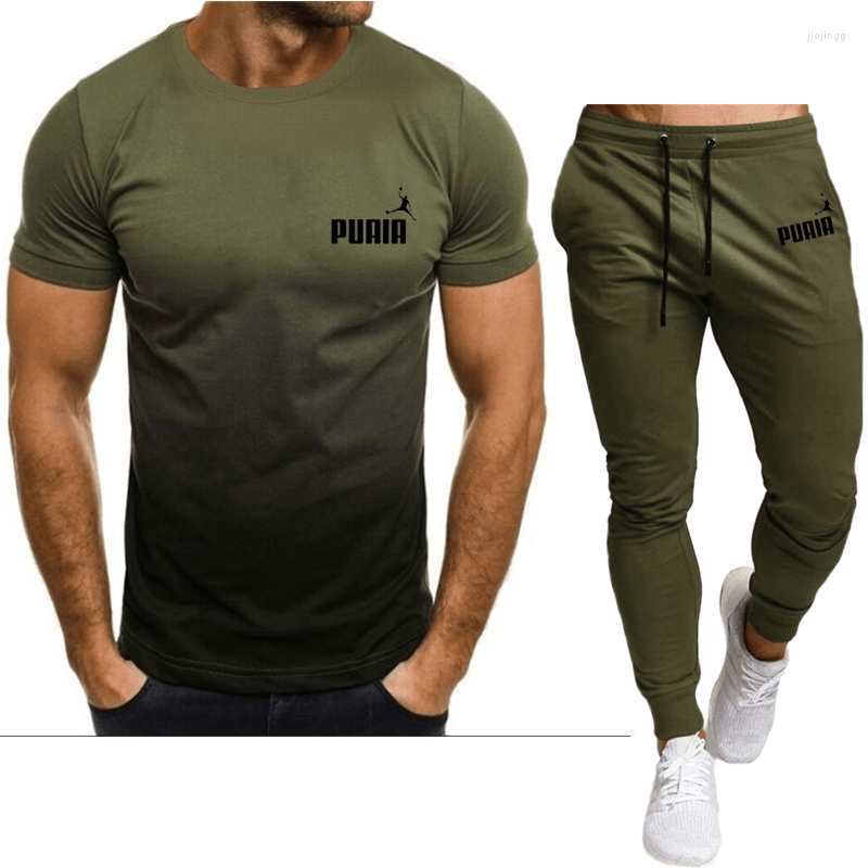 

Men' Tracksuits 2023 Summer Sportswear Short-sleeved T-shirt Suit Men' Street Two-piece, Orange-black-h-x