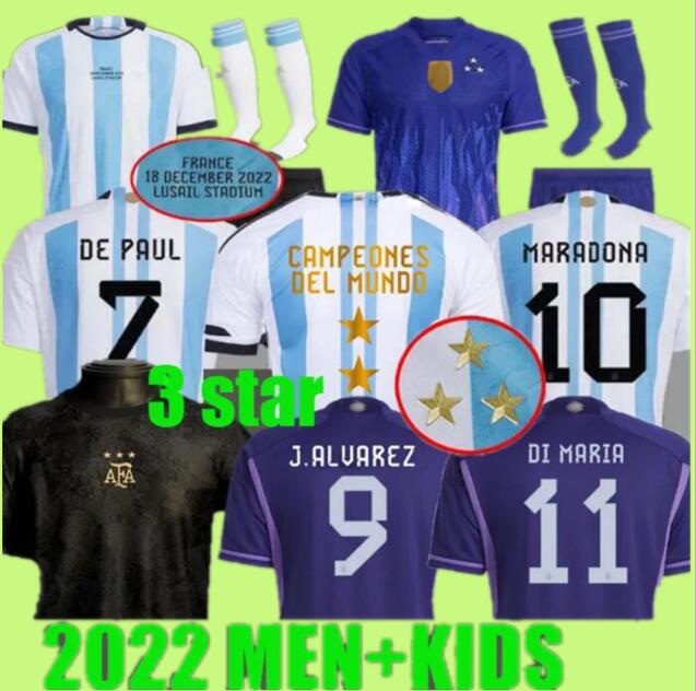 

3 STARS Argentina soccer Jersey final Fans player version 2022 DYBALA MARTINEZ ALvarez de paul football shirt 22 23 Men women Kids sets uniform Signed di maria A