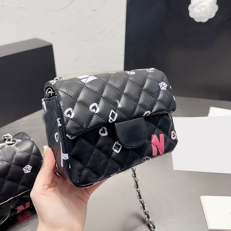 

Shoulder Bags Womens Designer Printing Graffiti Quilted Bags Classic Mini Flap Purse Silver Metal Hardware Matelasse Chain Crossbody Shoulde, Box