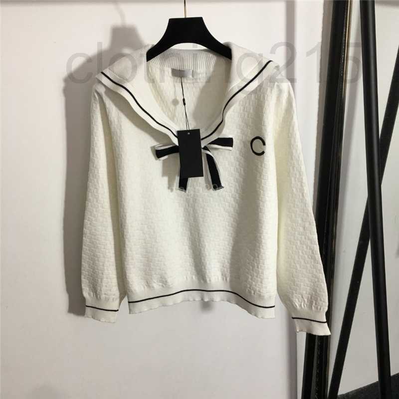 

Women's Knits & Tees Designer Brand Sweater Tops With Letter Embroidery Milan Runway Crop Top Shirt High End Lapel Neck Long Sleeve JY5K, White