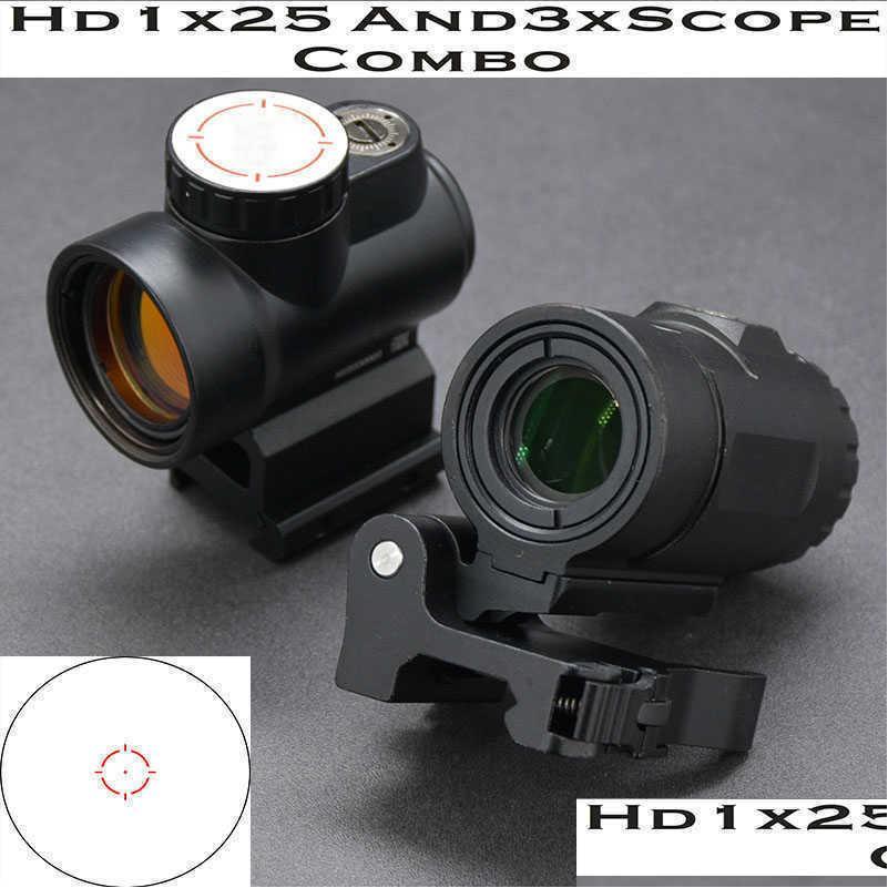 

Scopes Tactical Hd 1X25 Red Dot Sight Rifle Scope 3X Magnifiers Combination Quick Release Side Weaver Picatinny Mount Hunting Sh Dhafl, Black