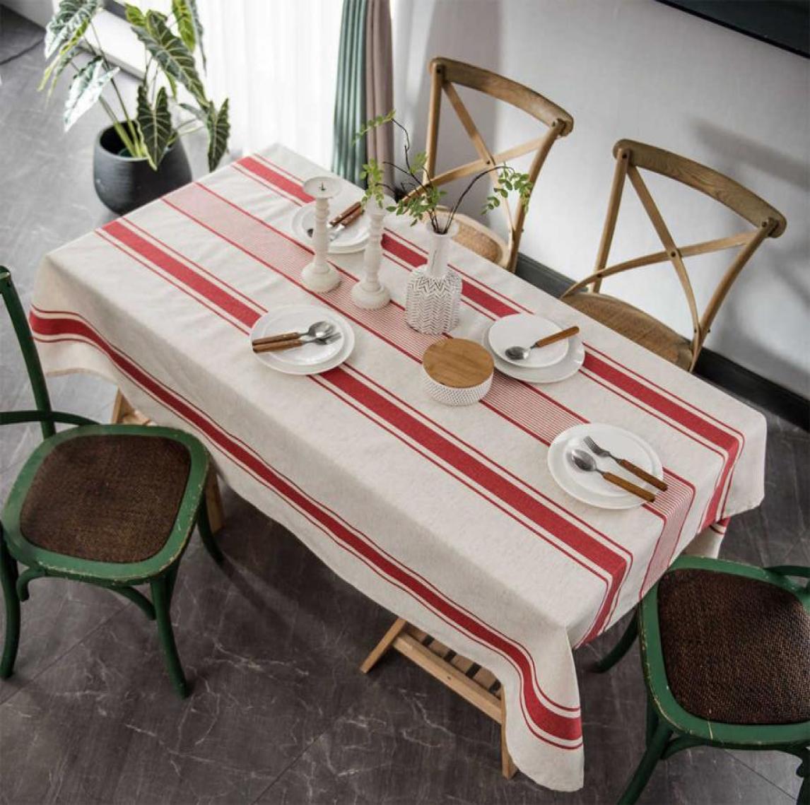 

Table Cloth Ins Rectangular Cotton Linen cloth Country Stripes Wrinkle Dustproof Cover Christmas Decor J2210187878028, Navy blue