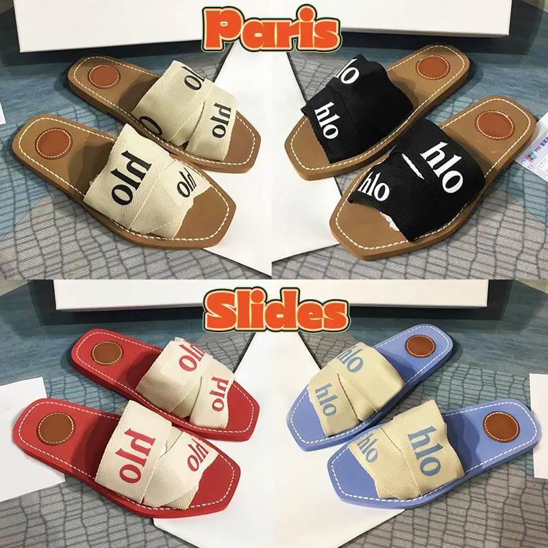 

Womens Designer Slippers Loe Paris Woody Flat Mule Slide Sandals Sail Black White Olive Beige Red Mesh Embroidered Embossed Linen Pink Fashion Beach Women Slipper, 01 white black