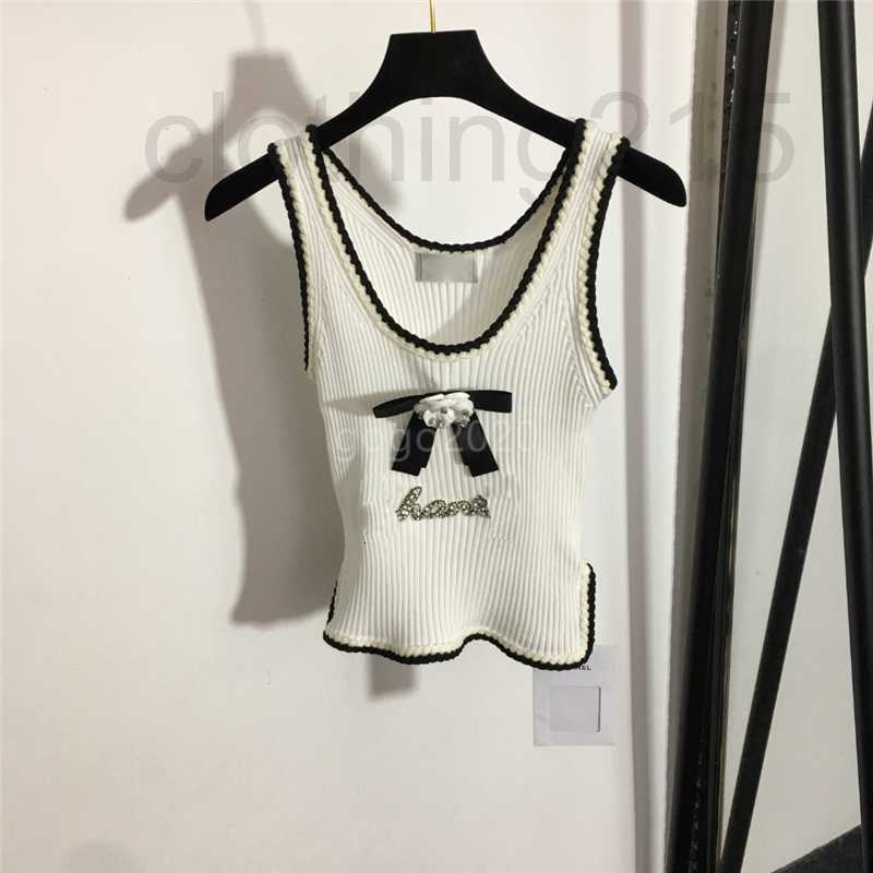 

Women's Tanks & Camis Designer 2022 womens summer bow knit tee designer tops with letter crystal female milan runway cotton crop top t-shirt clothing high end 9G46, White