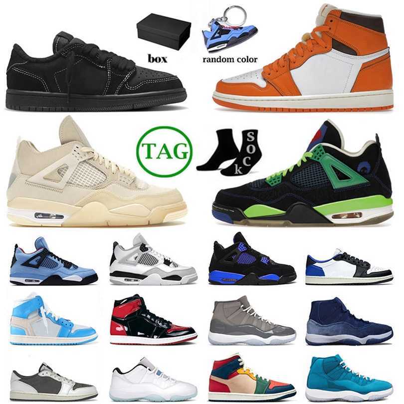 

J4 Offs White Basketball Shoes Jumpman 1 4 Mens Womens Patent Bred 1s Panda High Military Black Cat 4s IV Miamis Dolphins 11 Sneakers Ts jordas, # 36-47 offfwhite red