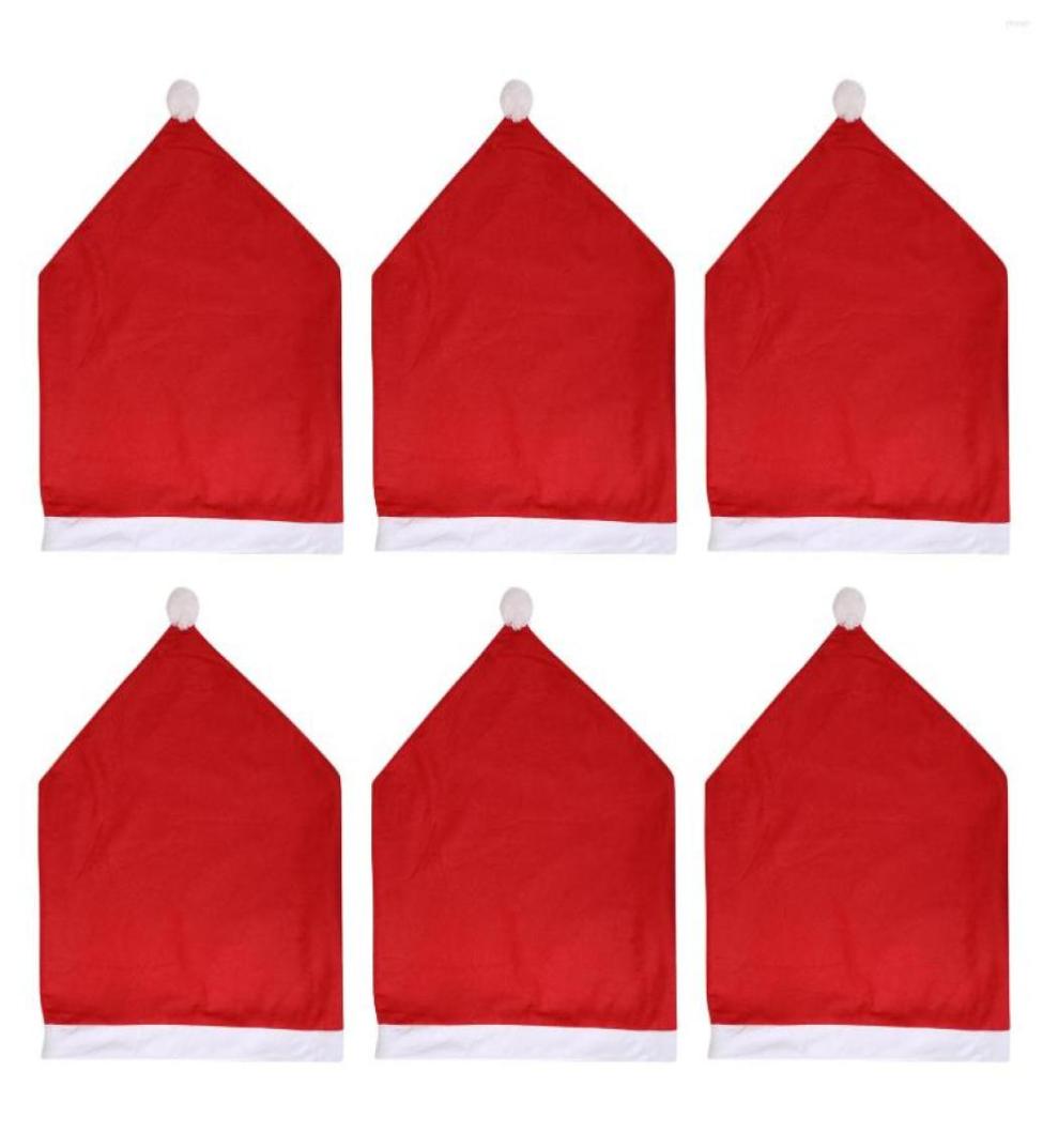 

Chair Covers Santa Claus Hat Cover Non Woven Christmas 6 PCS Red Slipcovers For Banquet Holiday7384113