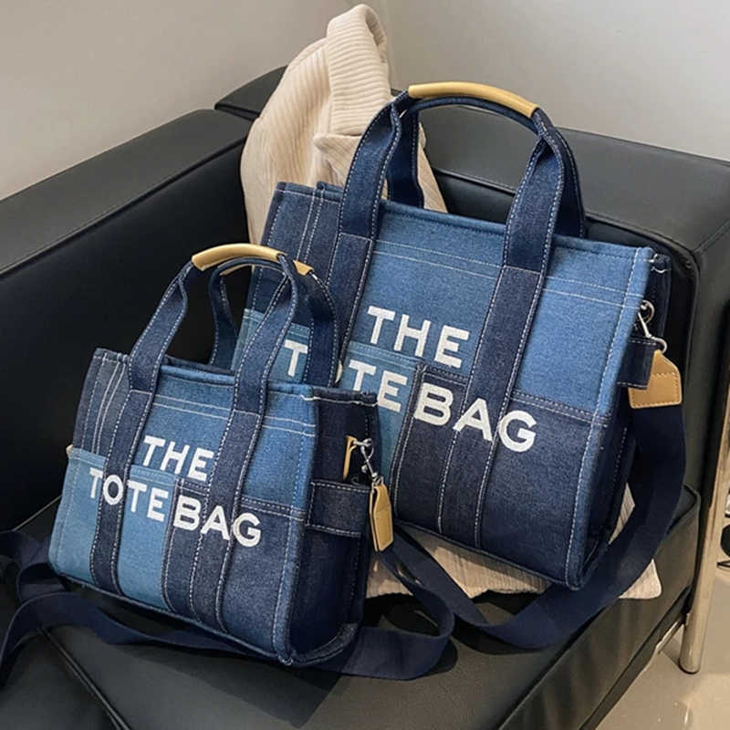 

23s Ladies Luxury Brands Denim the Tote Bags for Women Handbags Designer Canvas Shoulder Crossbody Bag 2022 Patchwork Shopper Purses, Large blue