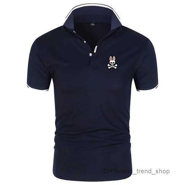 

Mens Polos Combed Cotton Summer Clothing Short Sleeve Business Design Animal Pattern Psycho Bunny Top t Shirt Casual Striped Designer 18, Navy blue