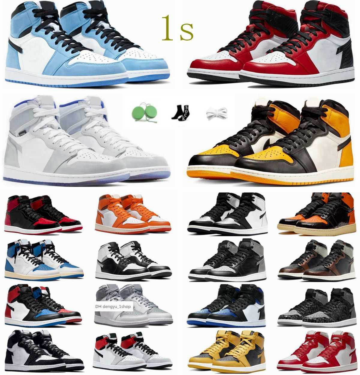 

Jumpman 1s men women Basketball shoes University Blue Dark Mocha UNC Light Smoke Grey Hyper Chicago bred royal Silver Toe Sh air jorden, 27
