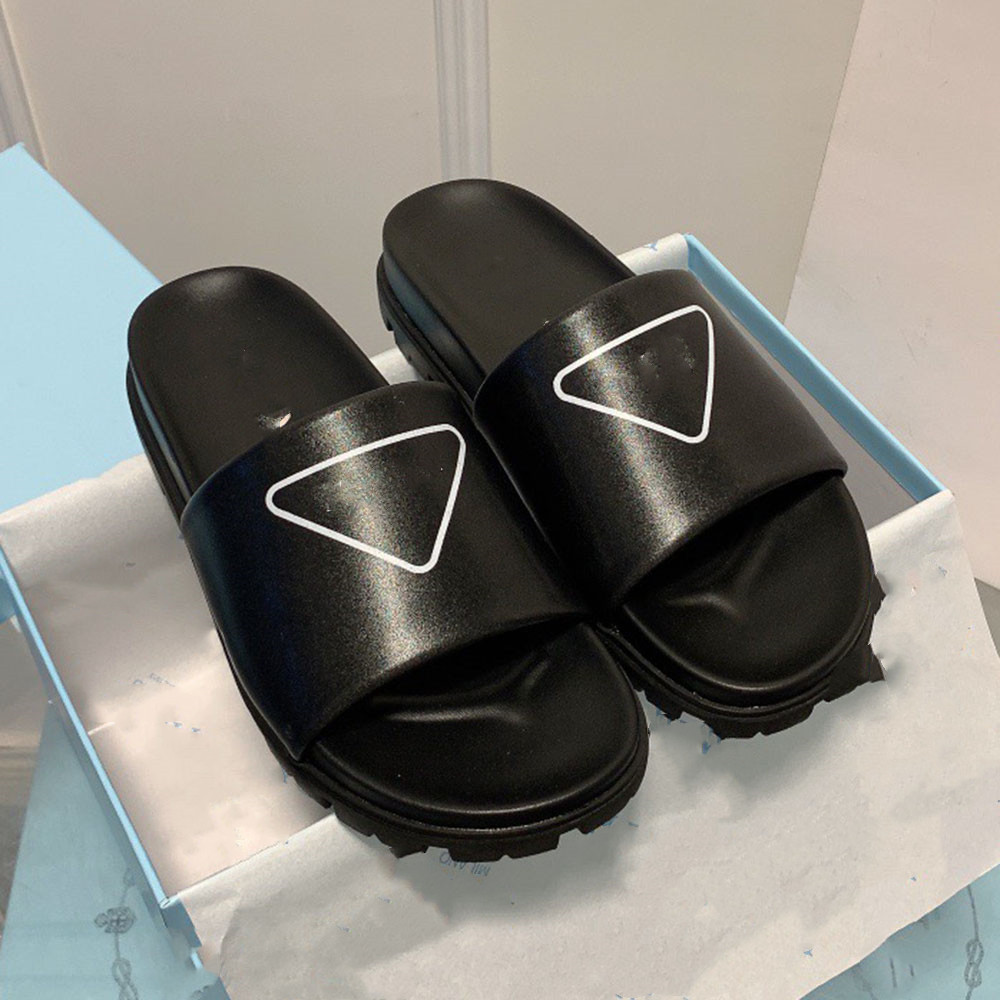 

Women Slippers Enameled triangles sandal Luxury woman shoes leather slides Crossover slide plush womens sandals 02
