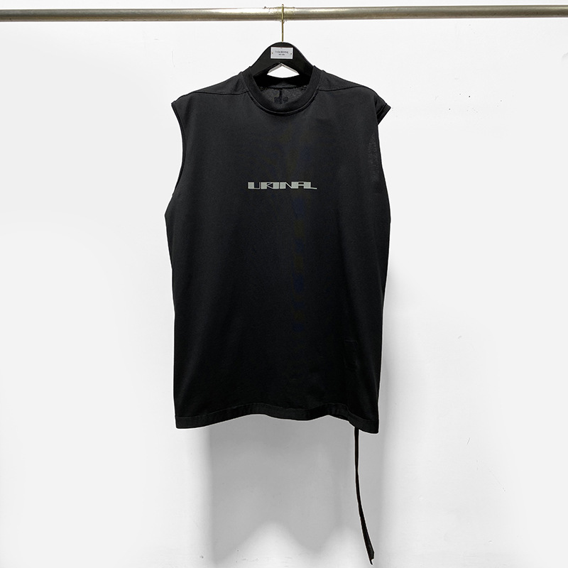 

2023Fashion Brand Rick Sleeveless Men Tank Tops Owens Tags Oversized Designer Cotton Sleeveless Tops Men Tops Hiphop Streetwear, Black